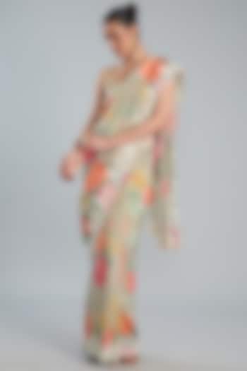 Multi-Colored Crepe Printed Saree Set by TYAASHU
