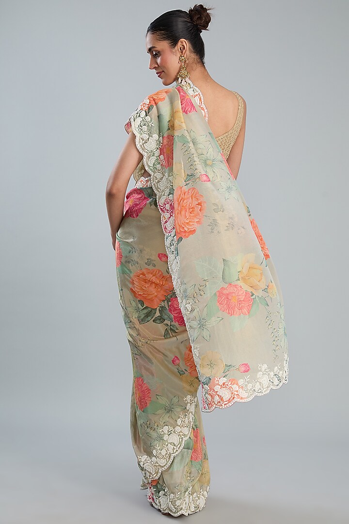 Multi-Colored Crepe Printed Party Wear Saree Set by TYAASHU at Pernia's Pop Up Shop