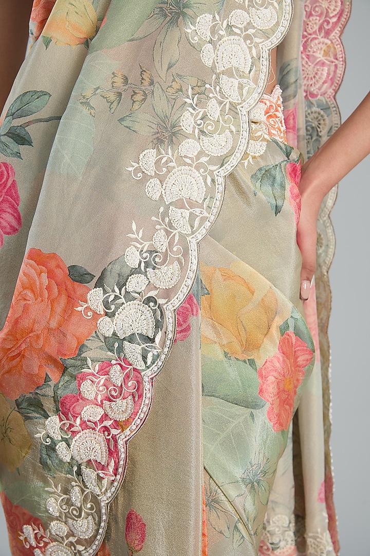Multi-Colored Crepe Printed Party Wear Saree Set by TYAASHU at Pernia's Pop Up Shop