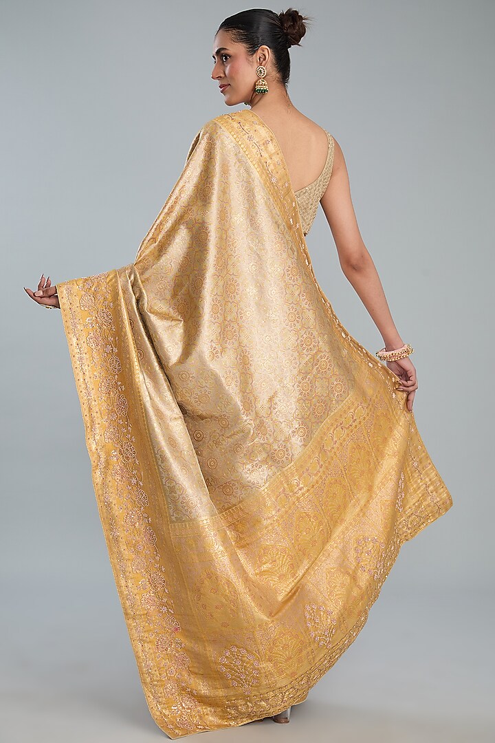 Yellow Vegan Silk Party Wear Saree Set by TYAASHU at Pernia's Pop Up Shop