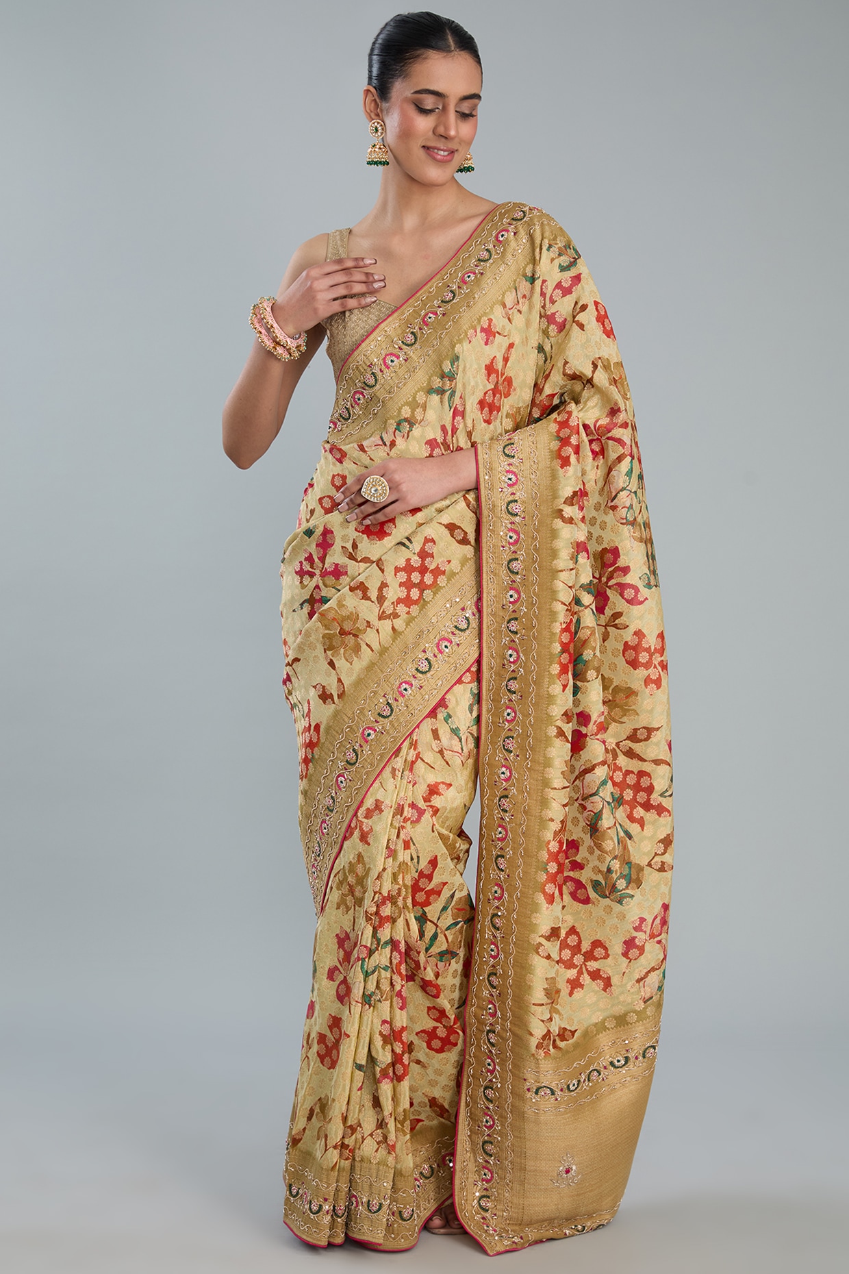 Linen Dazzling Grey Saree, Printed Party Wear