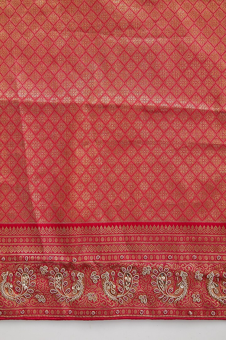 Green Vegan Silk Floral Printed & Weave Embroidered Party Wear Saree Set by TYAASHU at Pernia's Pop Up Shop