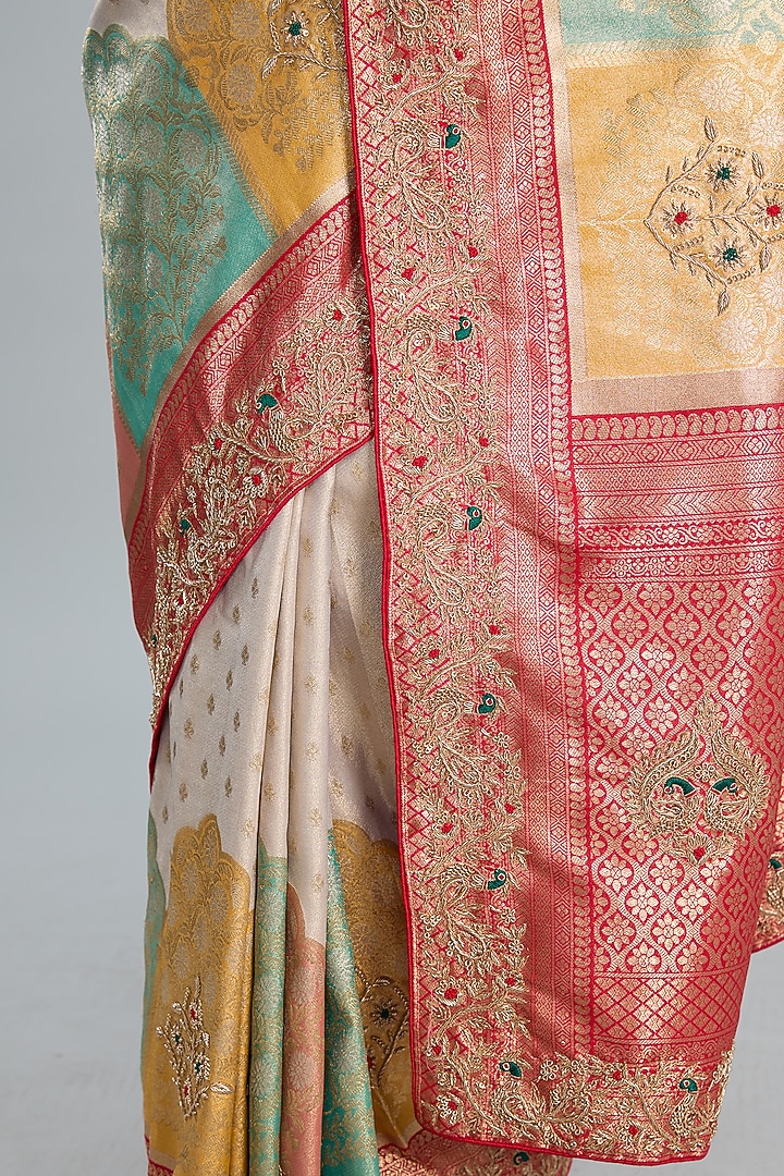 Beige Vegan Silk Weave Embroidered Wedding Saree Set by TYAASHU at Pernia's Pop Up Shop