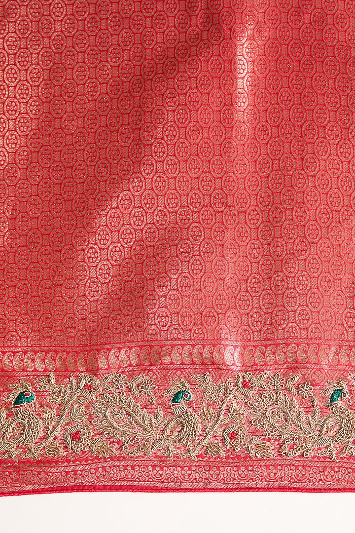 Beige Vegan Silk Weave Embroidered Wedding Saree Set by TYAASHU at Pernia's Pop Up Shop