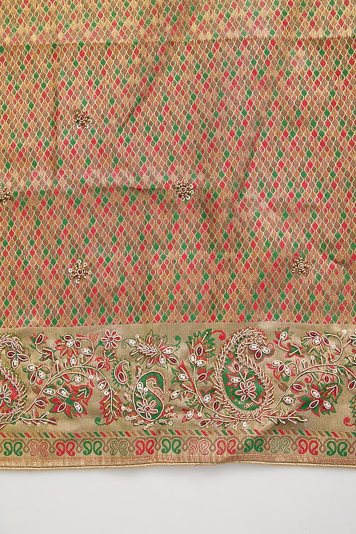 Green Vegan Silk Floral Printed & Weave Embroidered Party Wear Saree Set by TYAASHU at Pernia's Pop Up Shop