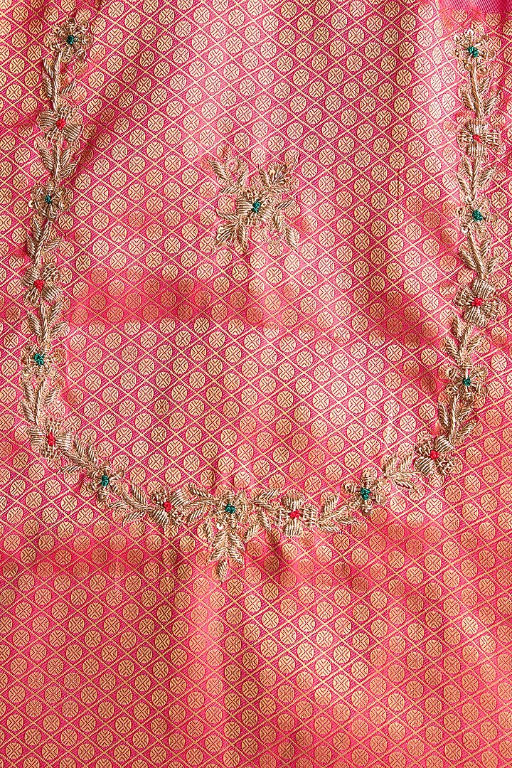 Pink Vegan Silk Weave Embroidered Wedding Saree Set by TYAASHU at Pernia's Pop Up Shop