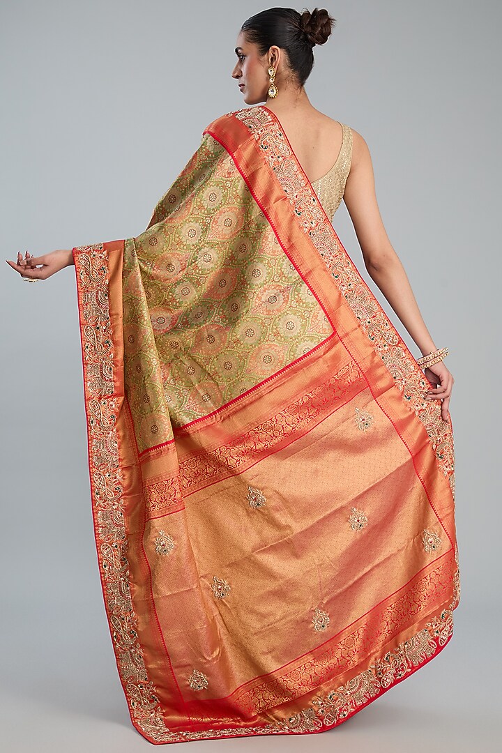 Multi-Colored Vegan Silk Weave Embroidered Wedding Saree Set by TYAASHU at Pernia's Pop Up Shop