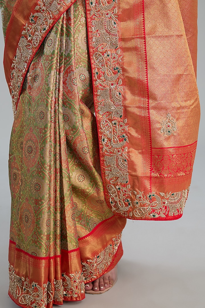 Multi-Colored Vegan Silk Weave Embroidered Wedding Saree Set by TYAASHU at Pernia's Pop Up Shop