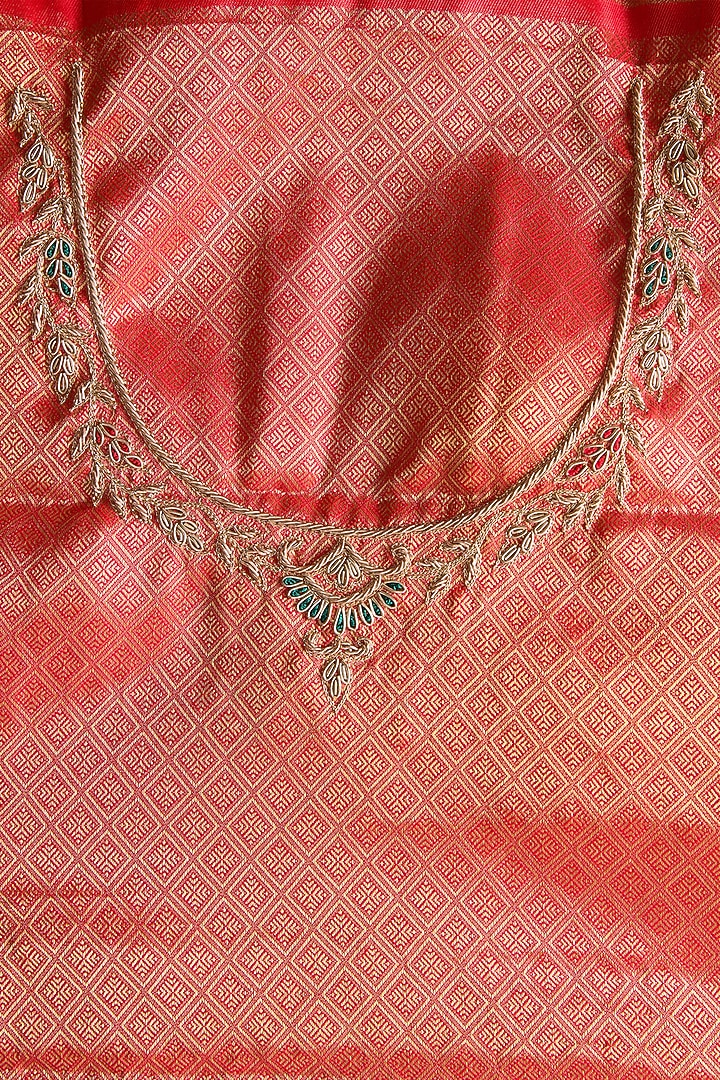 Multi-Colored Vegan Silk Weave Embroidered Wedding Saree Set by TYAASHU at Pernia's Pop Up Shop