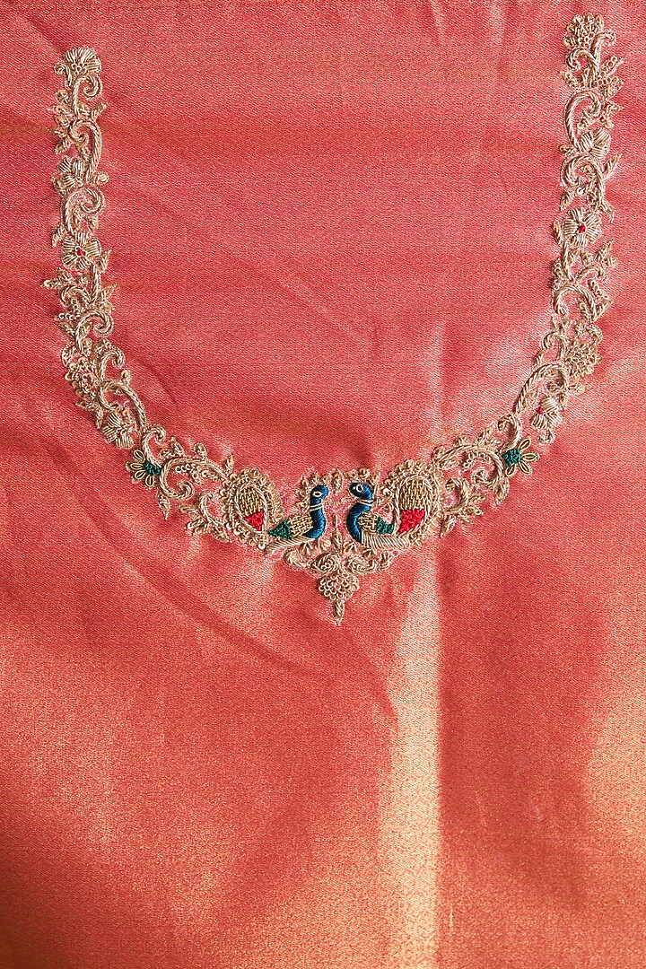 Beige Vegan Silk Weave Embroidered Wedding Saree Set by TYAASHU at Pernia's Pop Up Shop