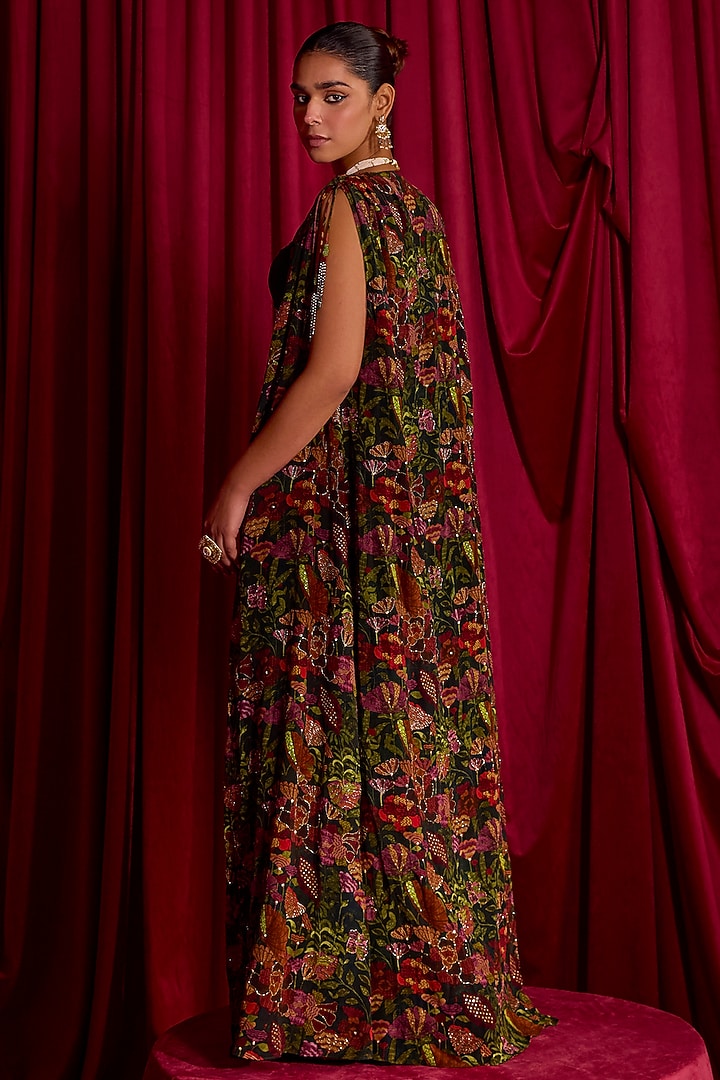 Green Pure Crepe Floral Printed Jacket Set by TYOHAR at Pernia's Pop Up Shop