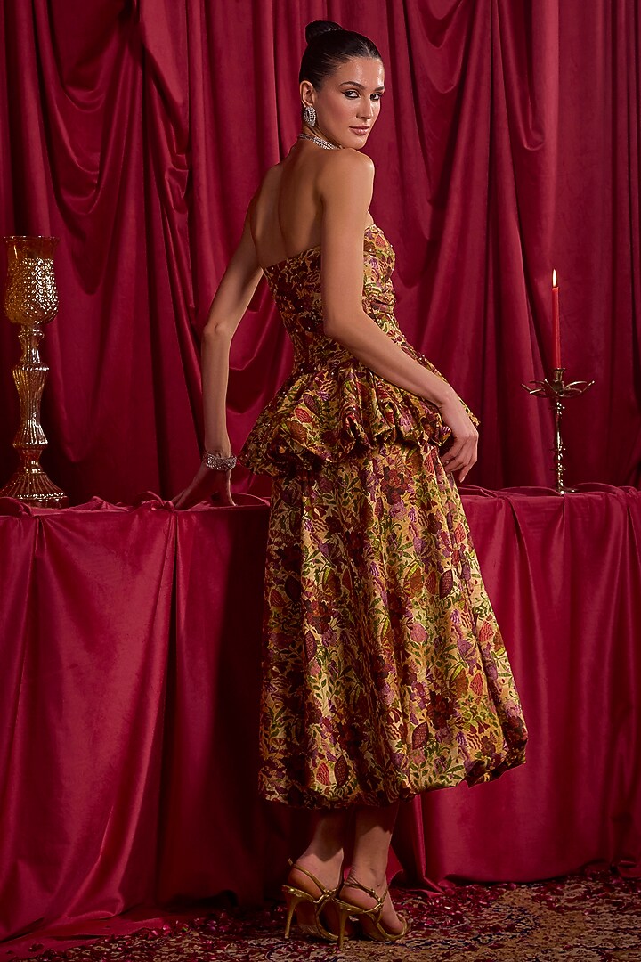 Beige Dupion Floral Printed Co-Ord Set by TYOHAR at Pernia's Pop Up Shop
