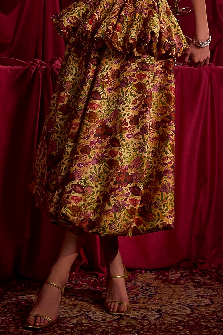 Beige Dupion Floral Printed Co-Ord Set by TYOHAR at Pernia's Pop Up Shop