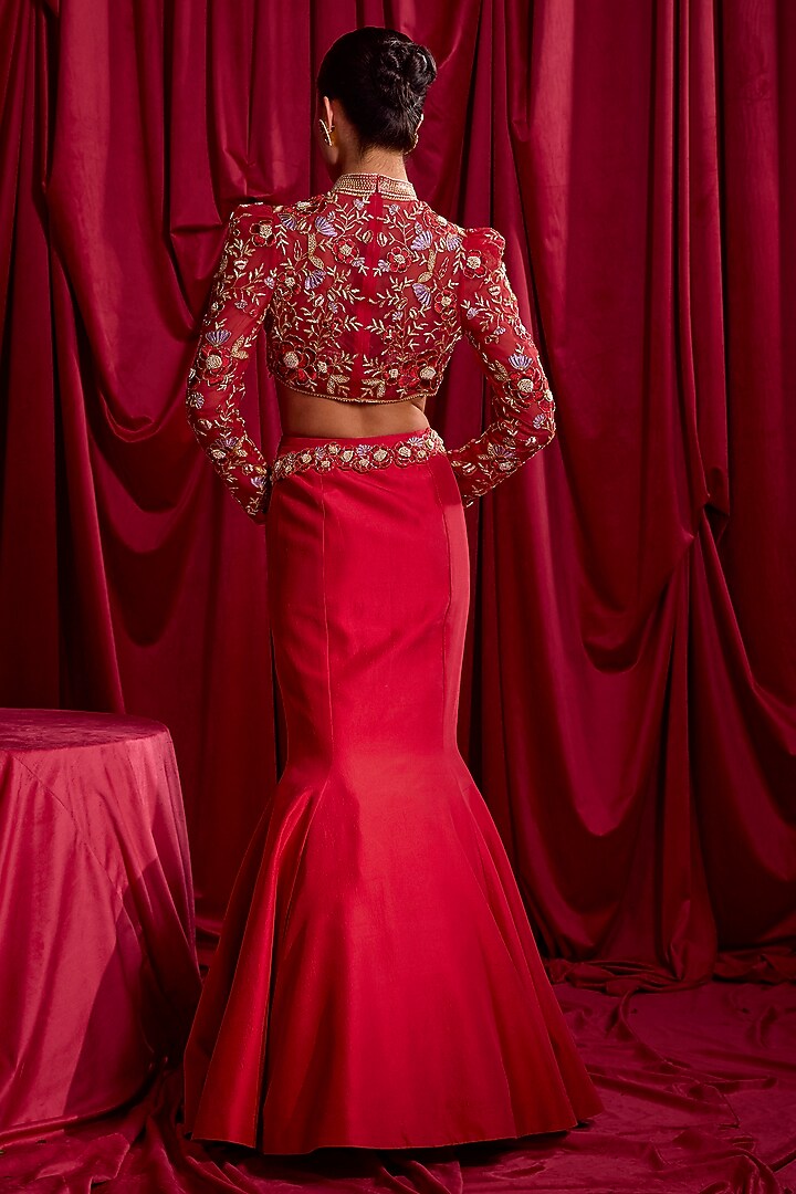 Red Dupion Mermaid Skirt Set by TYOHAR at Pernia's Pop Up Shop