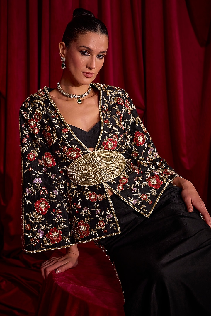 Black Dupion Skirt Set by TYOHAR at Pernia's Pop Up Shop