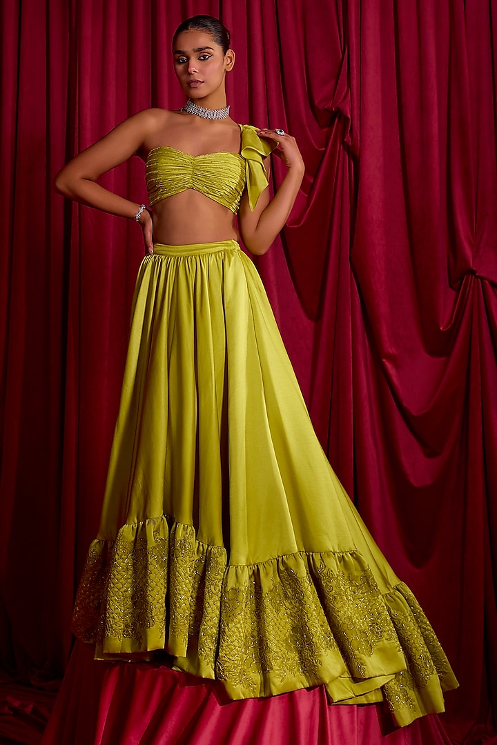 Lime Milano Satin Skirt Set by TYOHAR