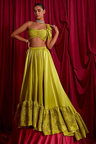 Lime Milano Satin&nbsp;Skirt&nbsp;Set by TYOHAR