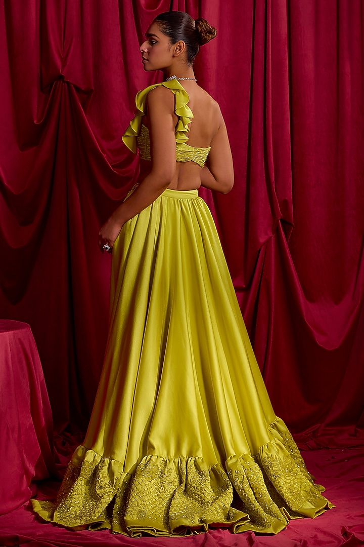 Lime Milano Satin Skirt Set by TYOHAR at Pernia's Pop Up Shop