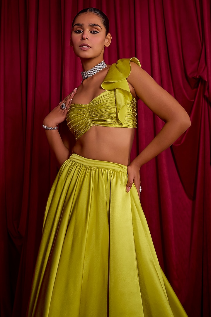 Lime Milano Satin Skirt Set by TYOHAR at Pernia's Pop Up Shop