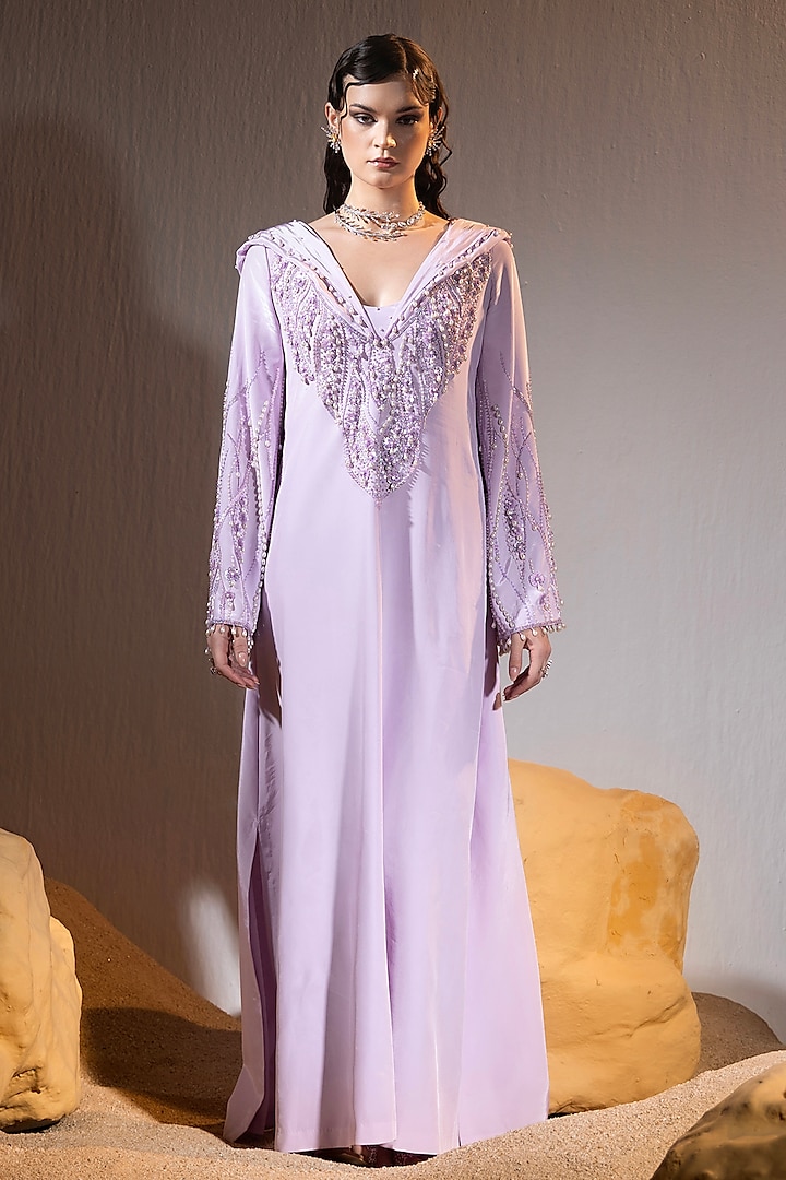 Lavender Crepe Hand Embroidered Kurta by TYOHAR at Pernia's Pop Up Shop