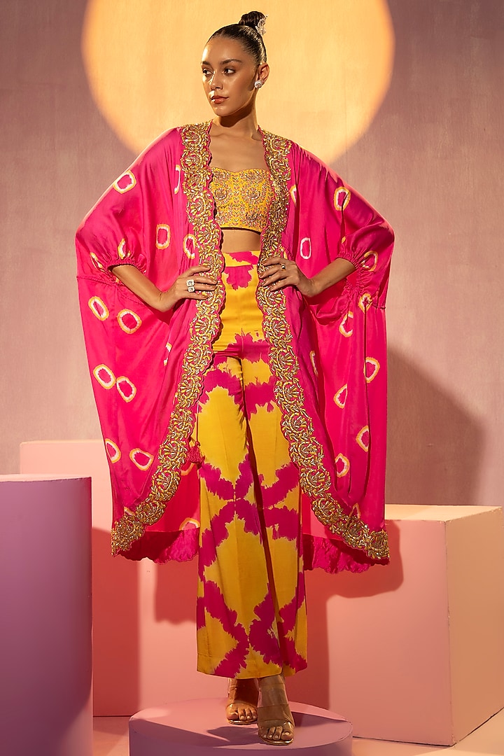 Bubblegum Pink Satin Cutdana & Resham Embroidered Jacket Set by TYOHAR at Pernia's Pop Up Shop