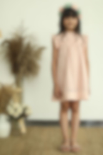 Blush Pink Cotton Knee-Length Dress For Girls by Thank You Mom Studio at Pernia's Pop Up Shop