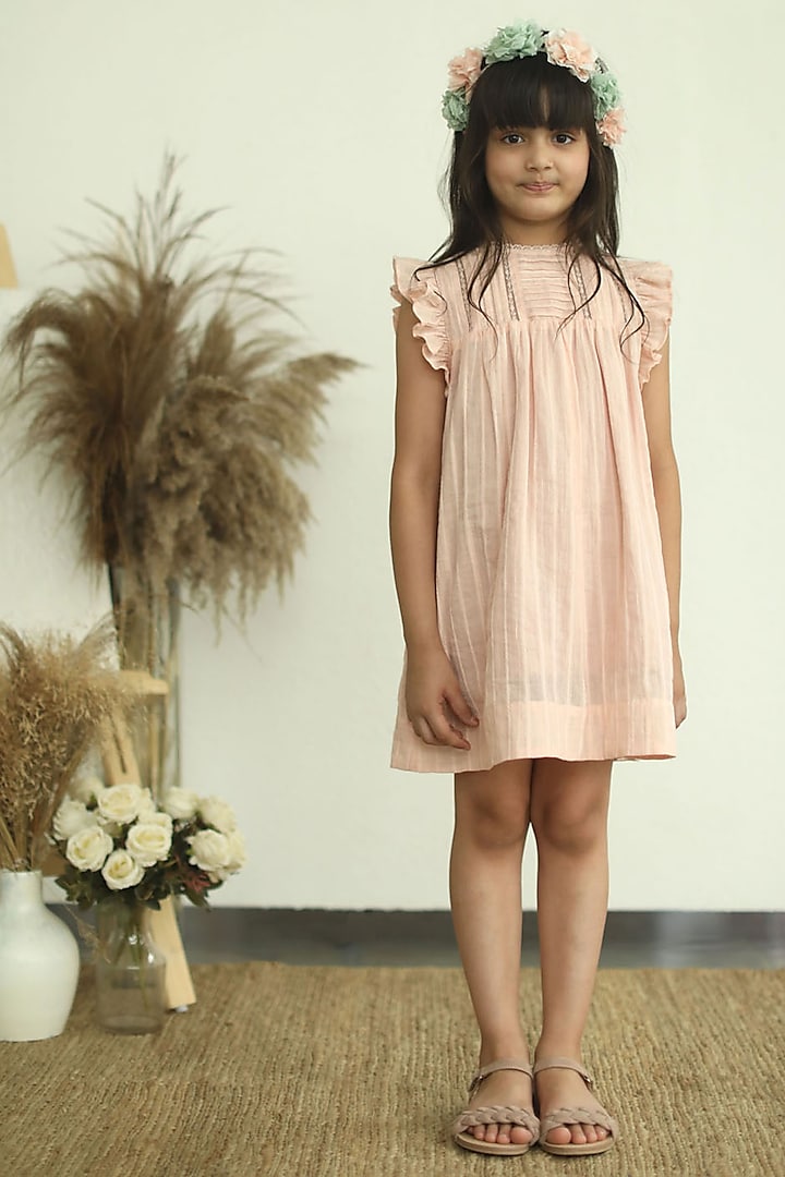 Blush Pink Cotton Knee-Length Dress For Girls by Thank You Mom Studio