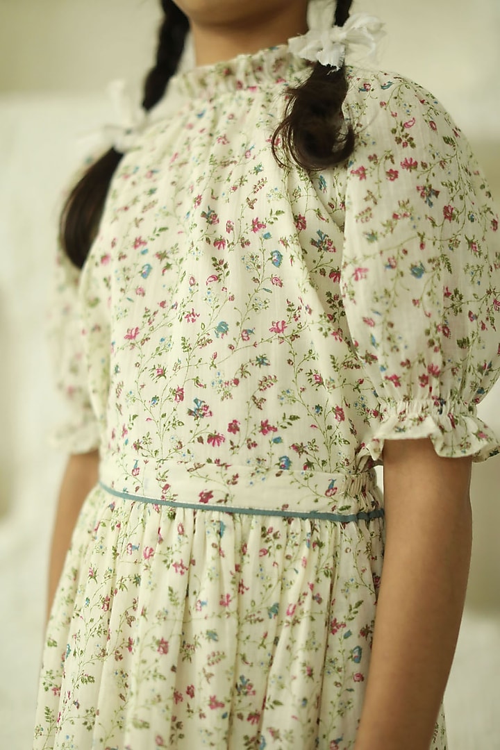White Cotton Printed Top For Girls by Thank You Mom Studio at Pernia's Pop Up Shop