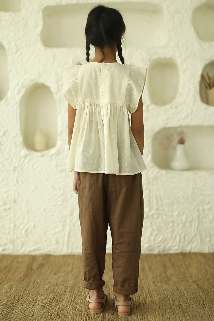Off-White Cotton Top For Girls by Thank You Mom Studio at Pernia's Pop Up Shop