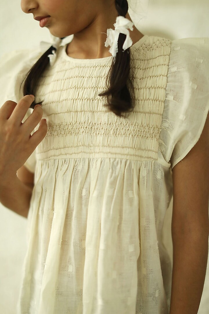 Off-White Cotton Top For Girls by Thank You Mom Studio at Pernia's Pop Up Shop