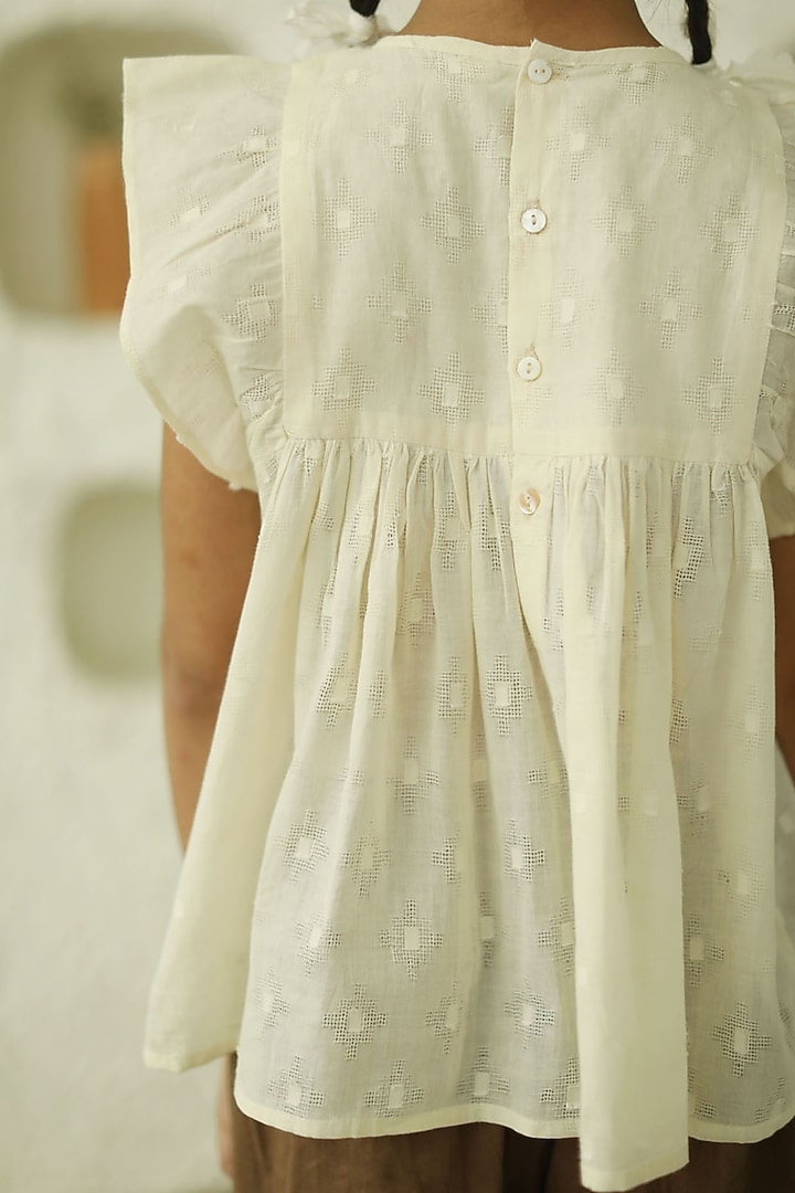 Off-White Cotton Top For Girls by Thank You Mom Studio at Pernia's Pop Up Shop