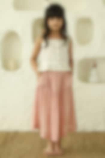 Off-White Cotton Pleated Top For Girls by Thank You Mom Studio