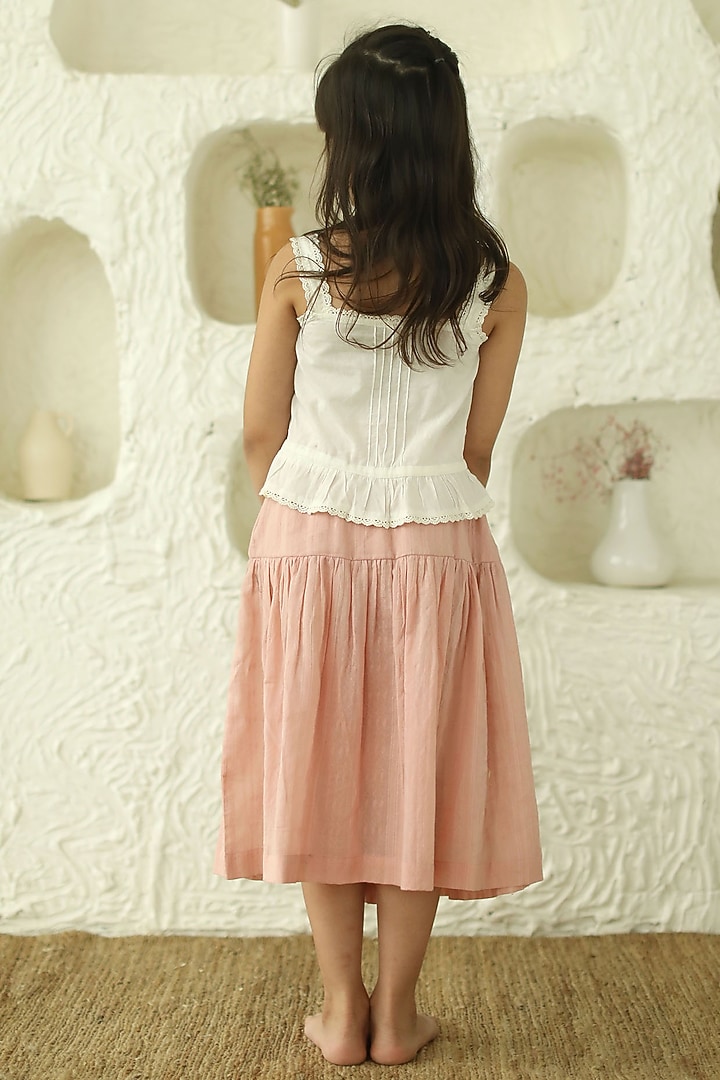 Off-White Cotton Pleated Top For Girls by Thank You Mom Studio at Pernia's Pop Up Shop