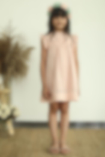 Blush Pink Cotton Mini Dress For Girls by Thank You Mom Studio