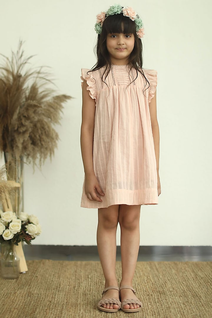 Blush Pink Cotton Mini Dress For Girls by Thank You Mom Studio