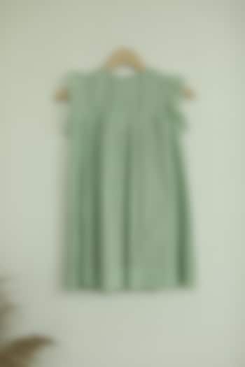 Green Cotton Mini Dress For Girls by Thank You Mom Studio