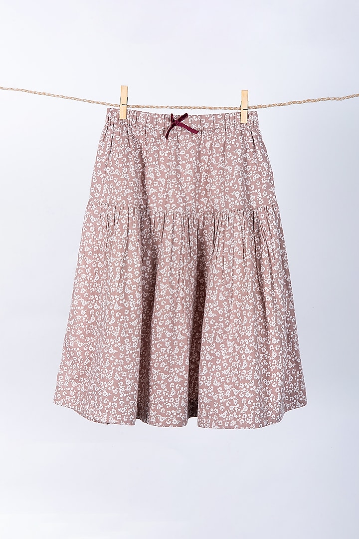 Mauve Cotton Printed Midi Skirt For Girls by Thank You Mom Studio at Pernia's Pop Up Shop