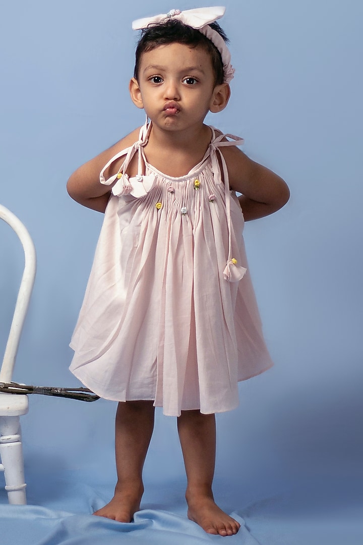 Baby Pink Cotton Rayon Frock For Girls by Tiny troop at Pernia's Pop Up Shop