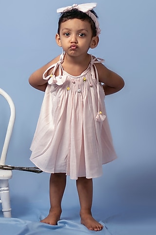 Baby Pink Cotton Rayon Frock For Girls by Tiny troop