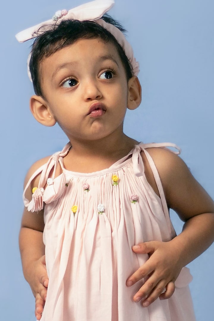 Baby Pink Cotton Rayon Frock For Girls by Tiny troop at Pernia's Pop Up Shop