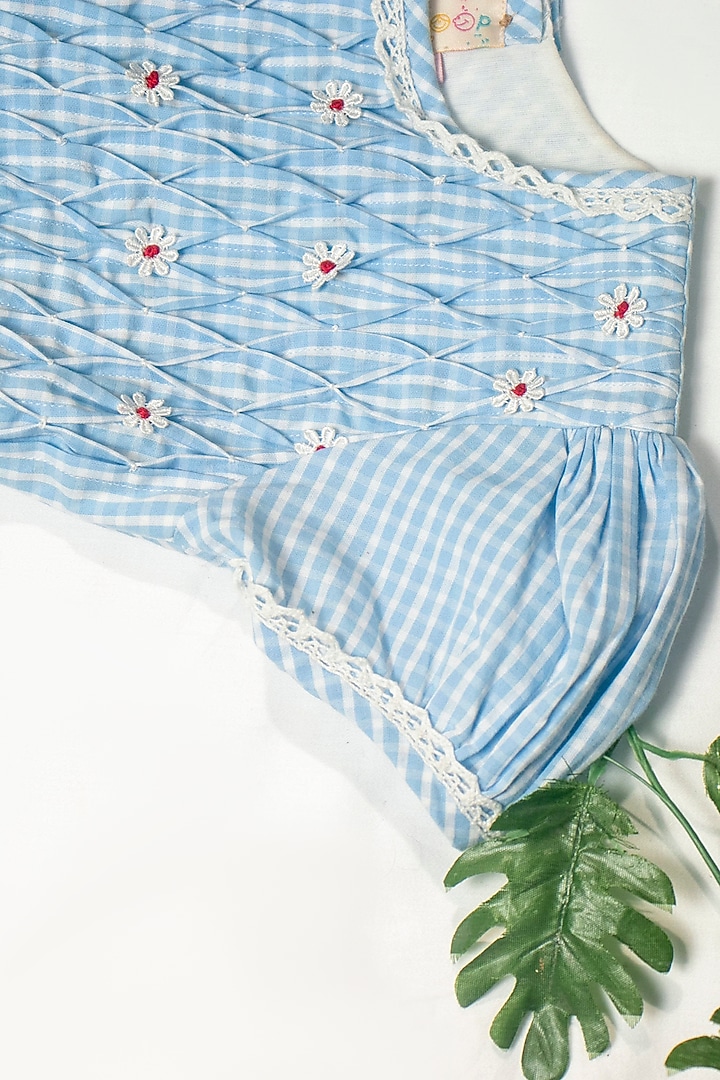 Blue Cotton Embroidered Frock For Girls by Tiny troop at Pernia's Pop Up Shop