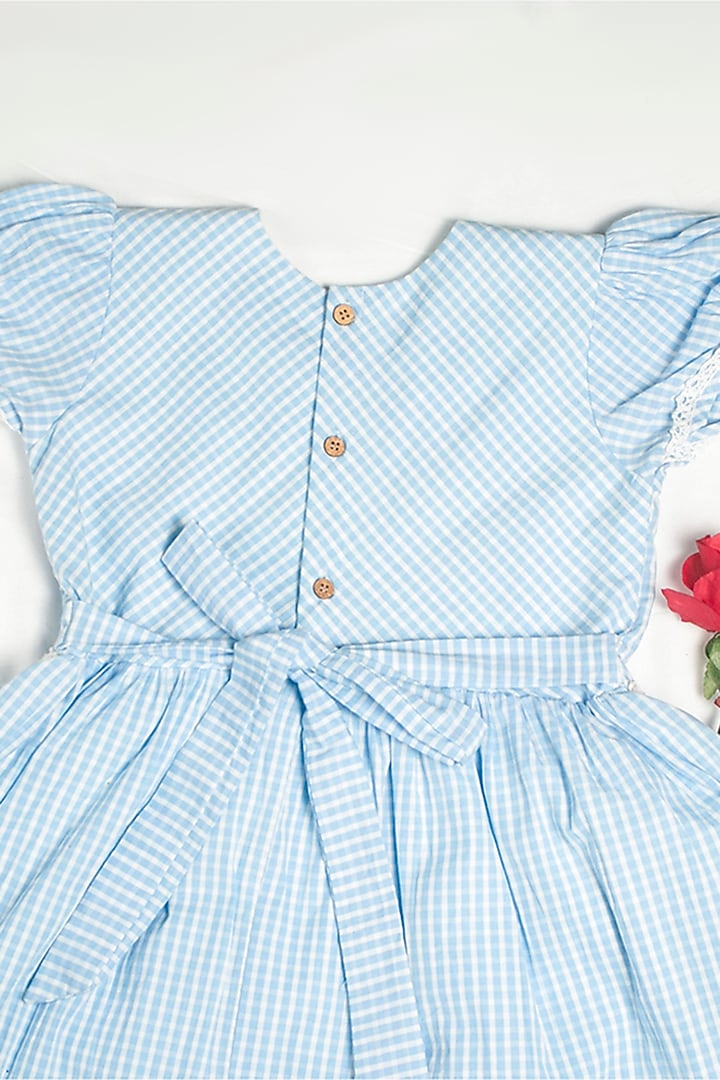 Blue Cotton Embroidered Frock For Girls by Tiny troop at Pernia's Pop Up Shop