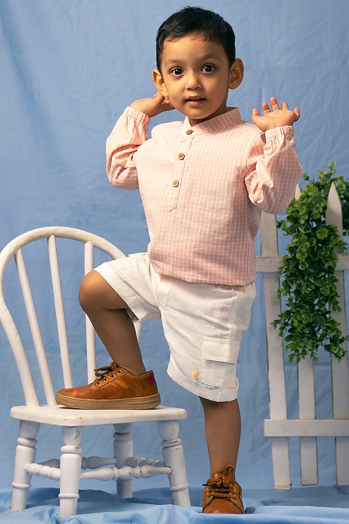 Blush Pink Cotton Shirt For Boys by Tiny troop at Pernia's Pop Up Shop