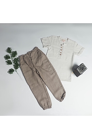 Beige Cotton Shirt For Boys by Tiny troop
