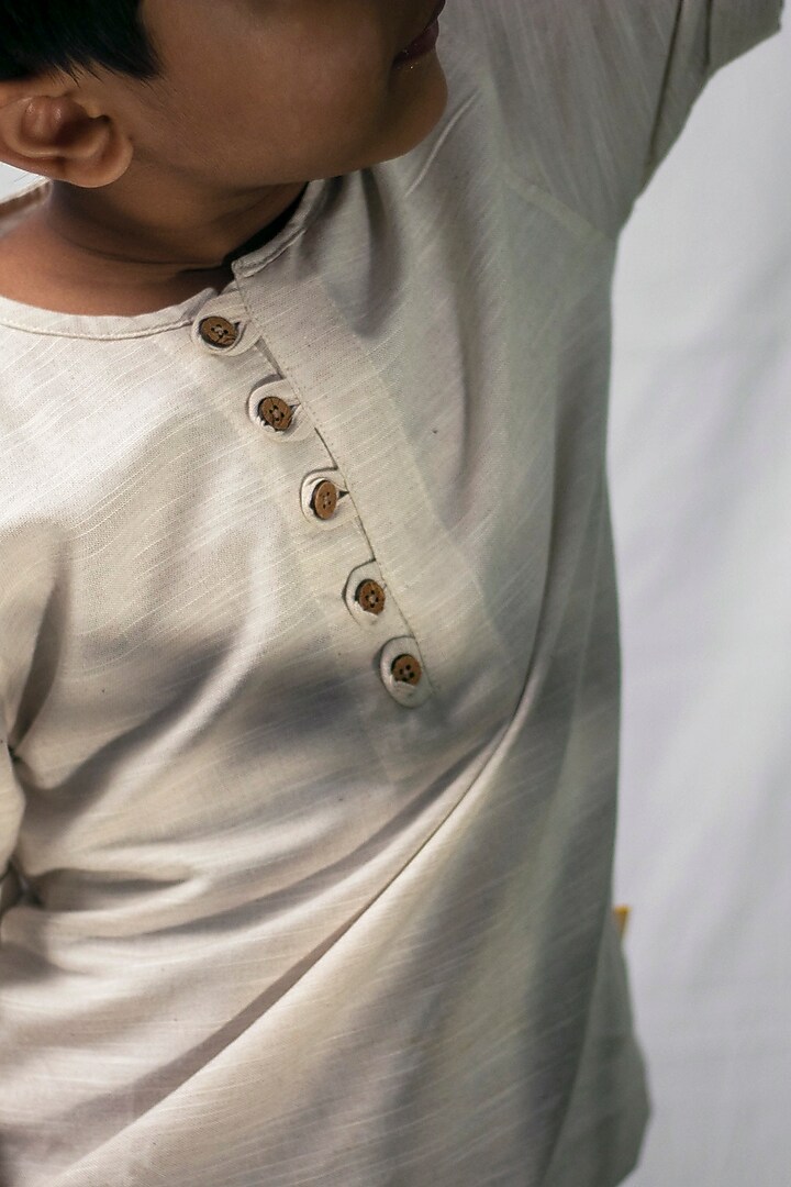 Beige Cotton Shirt For Boys by Tiny troop at Pernia's Pop Up Shop