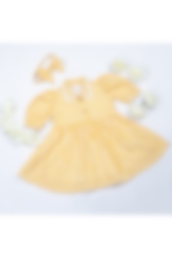 Yellow & White Checks Cotton Dress For Girls by Tiny troop at Pernia's Pop Up Shop