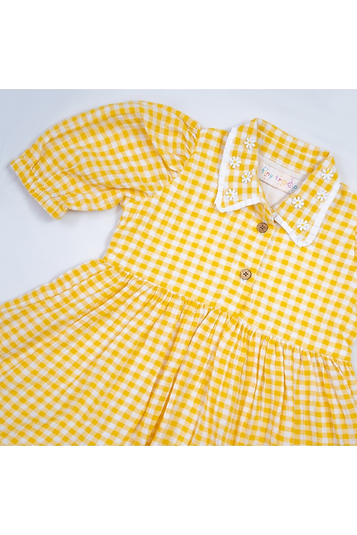 Yellow & White Checks Cotton Dress For Girls by Tiny troop at Pernia's Pop Up Shop