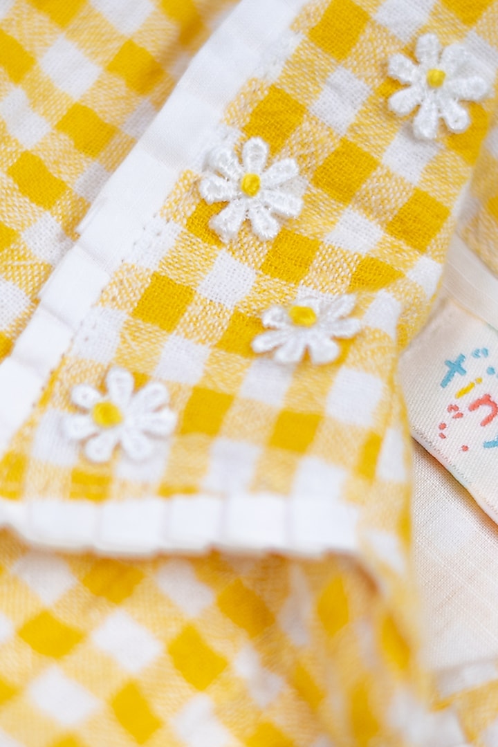 Yellow & White Checks Cotton Dress For Girls by Tiny troop at Pernia's Pop Up Shop