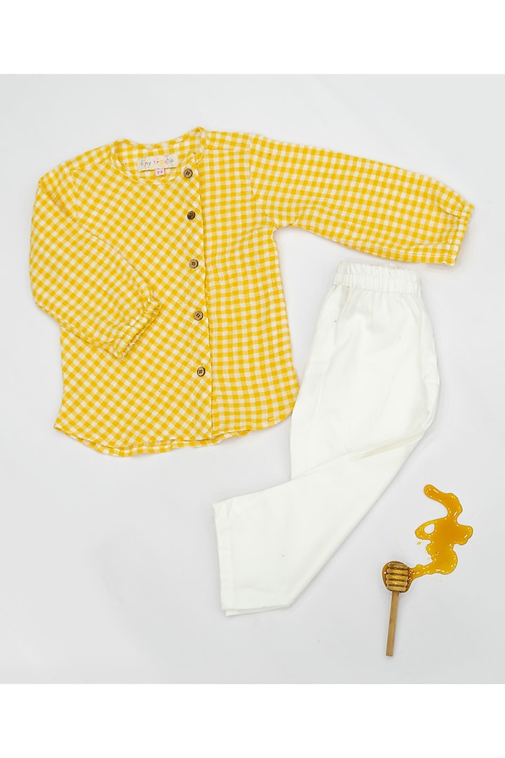 Yellow & White Checks Cotton Shirt by Tiny troop