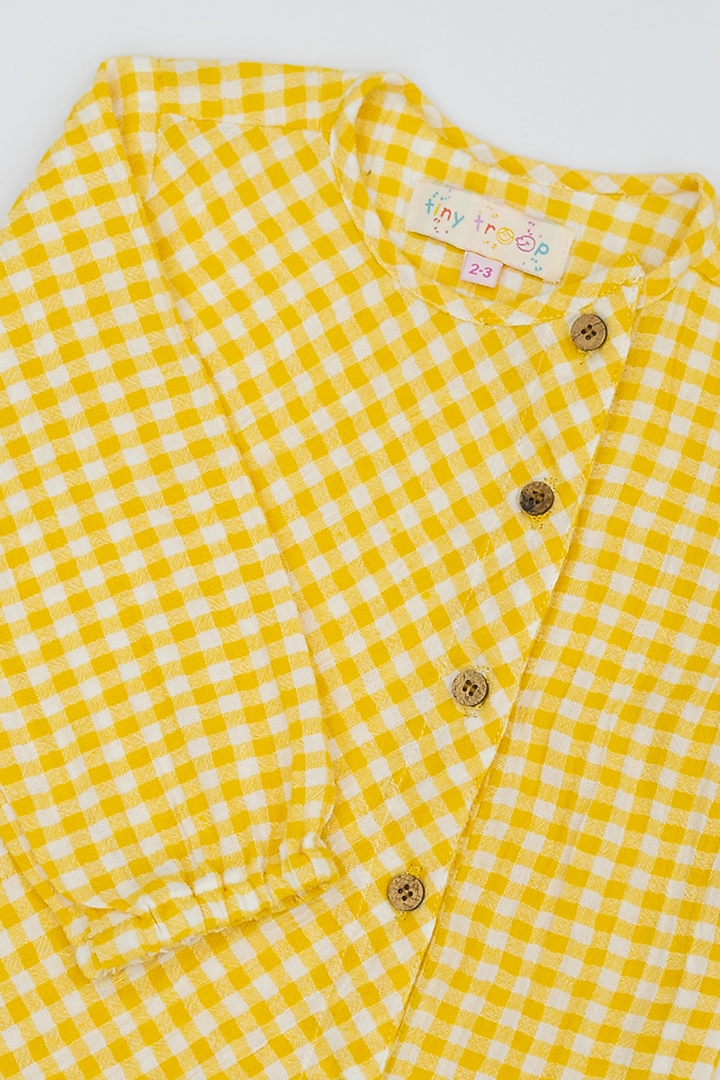Yellow & White Checks Cotton Shirt by Tiny troop at Pernia's Pop Up Shop